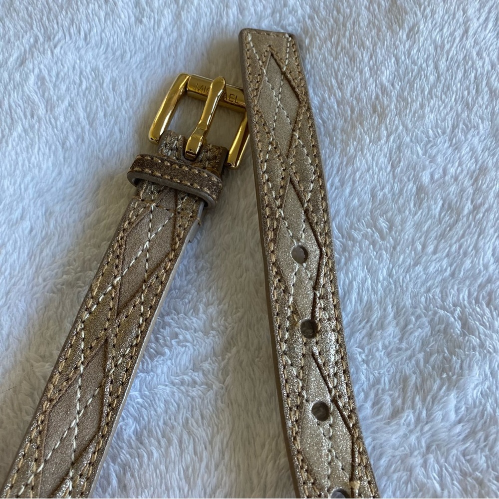 MICHAEL KORS Taupe Cream 100% Leather Metallic Belt  | S - Picture 4 of 9